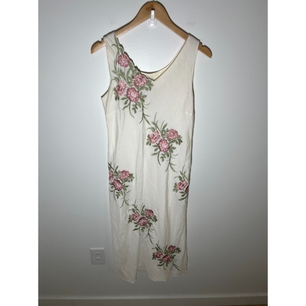 VTG Boho Coastal Bridal Floral Embroidered Maxi Womens Dress White 10P‎